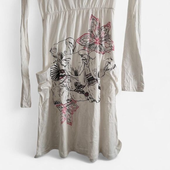 Vintage Y2K Key Closet White Koala Graphic Tunic Dress Hooded small - Picture 5 of 6